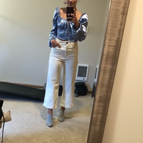 H&M White corduroy wide leg flare pants jeans sz 2 - Picture 4 of 8